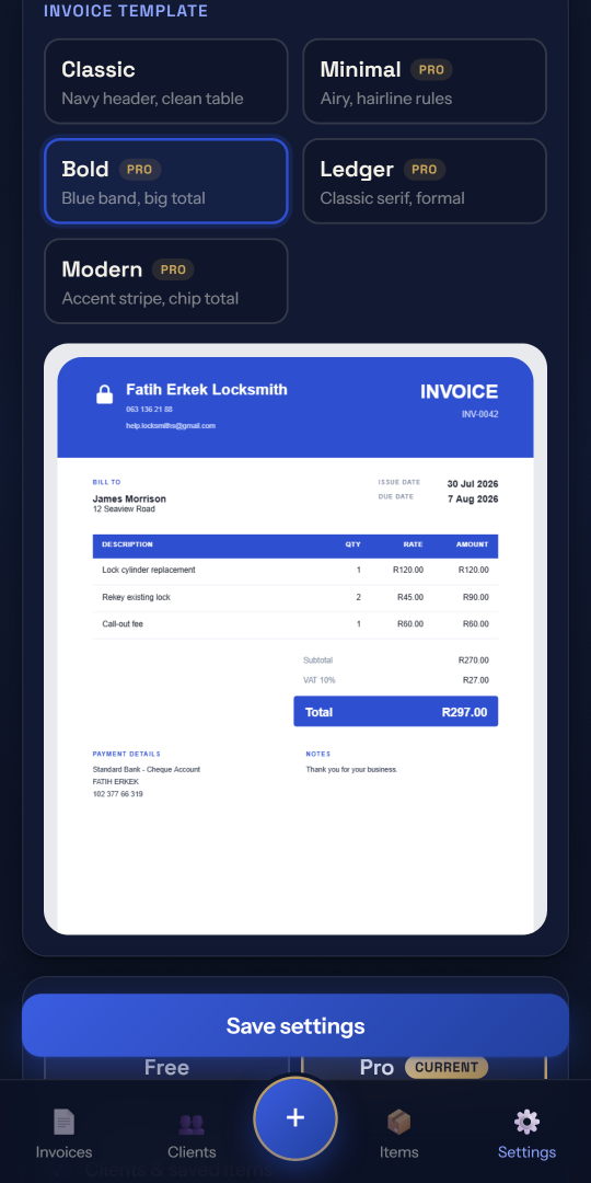 Choose an invoice template